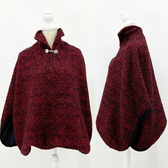 Flamstead of Vermont Vintage Red & Black Wool Poncho Cape Jacket - Picture 1 of 10